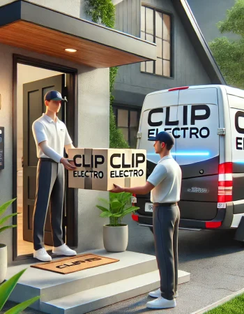DALL·E 2024-12-21 22.29.06 - A modern delivery-themed image showcasing a sleek electronic clip product being delivered in a professional package. The setting includes a delivery p