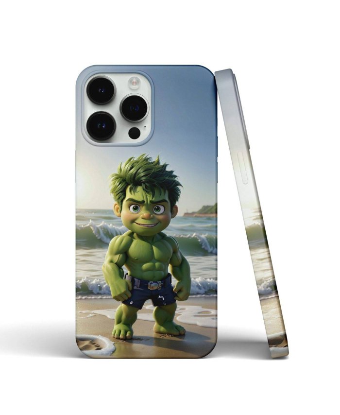 Coque iPhone fun - Hulk en version miniature sur la plage – Image 1